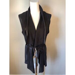 Zara Woman Black Faux Suede Waterfall Drape Vest With Tie Waist Size M